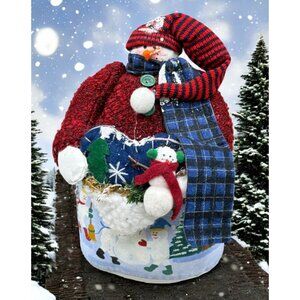 Vintage Fabric Snowman Christmas Figurine Rustic Hand Painted Winter Decor